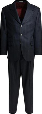 Brunello Cucinelli Pinstripe Wool Suit - Heren - Business pakken - Blauw - XL - Wol - Kostuums