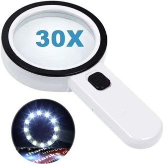 Elle Lupa De Lectura Con 12 Luces Led Y Lente De Doble Cristal Con Aumento De 30x. Facilita La Lectura De Monedas, Sellos Y Tarjetas. Ideal Para Personas C
