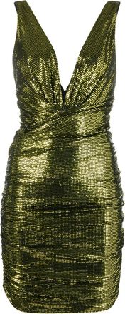 Alexandre Vauthier metallic ruched V-neck dress - women - Polyester/Polyamide/Elastane/Elastane/Polyester - 38 - Yellow