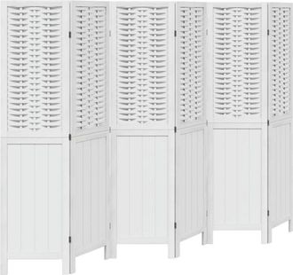 vidaXL Room Divider 6 Panels White Solid Wood Paulownia Vidaxl