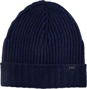 Fay Ribbed Knit Beanie - Heren - Hoeden - Blauw - ONE Size - Wol - Accessoires