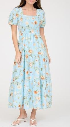 August Sky Smocked Midi Dress in Mint at Nordstrom Rack, Size Medium