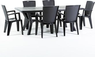 Siediti Fuori e Dentro Conjunto de jard&iacute;n en resina mesa rectangular + 6 sillas antracita