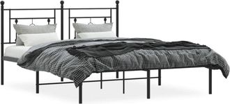 vidaXL Metal Bed Frame without Mattress with Headboard Black 160x200cm Vidaxl