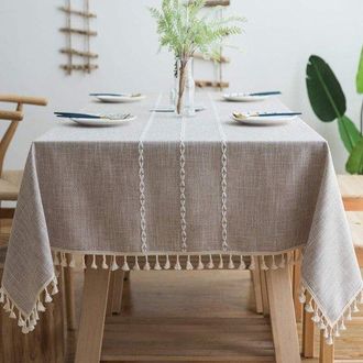 No Brand Mantel Con Borlas, De Algod&oacute;n Y Lino, Elegante Mantel, Cubremesa Lavable Para Mesa De Comedor
