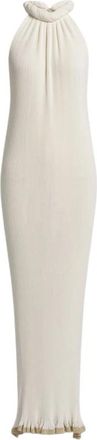 Alberta Ferretti Lange Geplisseerde Gebreide Jurk - Dames - Maxi kleedjes - Beige - M - Kleedjes