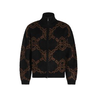 Daily Paper Clothing Black Shield Monogram-pattern Zip-up Sweater