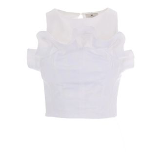 Elisabetta Franchi Top met ruche - Dames - Tops zonder mouwen - Wit - S - Katoen - Tops
