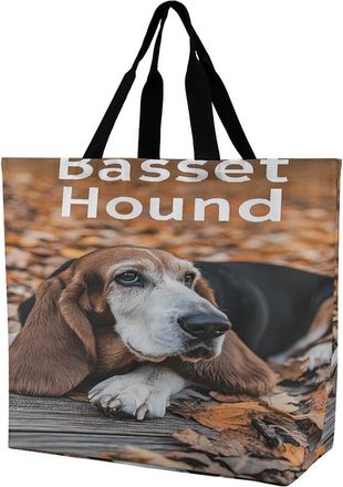 Generic Basset Hound Dog Large Reusable Shopping Bag Lightweight Foldable Tote Bags Washable Shoulder Handbag