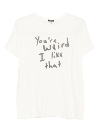 R13 slogan-print T-shirt - women - Cotton/Elastane - L - White