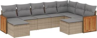 vidaXL Set De Sof&aacute;s De Jard&iacute;n 9 Pzas Con Cojines Rat&aacute;n Sint&eacute;tico Beige Vidaxl