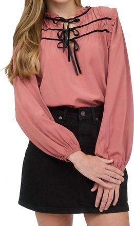 Blu Pepper Ribbon Bow Tie Yoke Long Sleeve Top In Terracotta