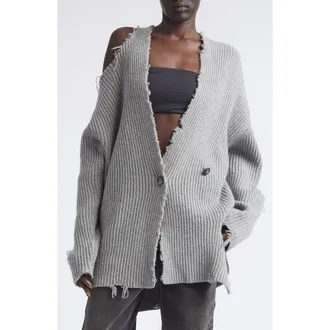 Haikure Courtny Oversize Destroyed Rib Merino Wool Cardigan in Grey at Nordstrom, Size X-Small