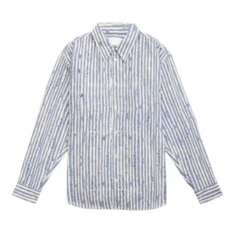 Isabel Marant Gestreept katoenen overhemd met artistiek logo - Heren - Casual Overhemden - Blauw - M - Katoen - Overhemden