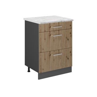 Vicco Mueble Bajo De Cocina R-line, Roble Artesanal, 60 Cm Et M&aacute;rmol