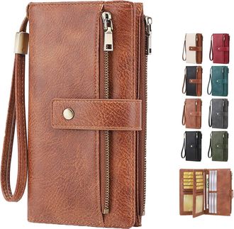 Generic 2026 Wallet for Women RFID Blocking Leather Clutch, 3-Fold Long Wallet Large Capacity Credit Card Holder Ladies Travel Purse (Brown)