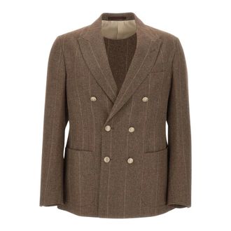 Eleventy Dubbelrijige Blazer van Wol en Kasjmier - Heren - Pakken - Bruin - Maat: 2XL Wol