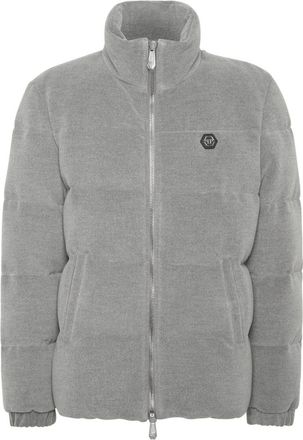 Philipp Plein Jassen, Heren, Grijs, L, Polyester, Wool Puffer Jacket Late Checkout