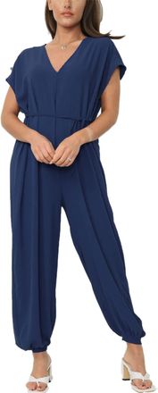 Crazy Girls Womens V Neck Short Sleeves Jumpsuit, Navy, ML (UK 12-14)