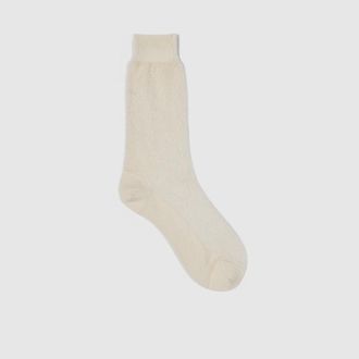 Gucci GG Knit Silk Cotton Socks, Size XL, White, Fabric