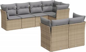 vidaXL Vidaxl - Set Sof&aacute;s De Jard&iacute;n 7 Piezas Y Cojines Rat&aacute;n Sint&eacute;tico Beige