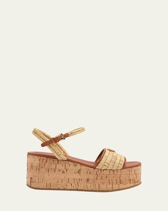 Prada 75mm Triangle Logo Raffia Platform Sandals