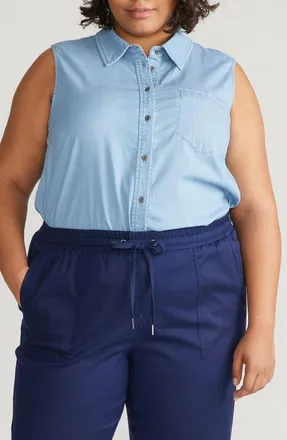 Universal Standard Perfect Sleeveless Chambray Shirt in Morning Blue at Nordstrom, Size Xxx-Large
