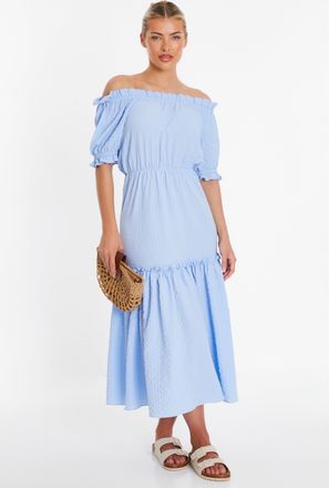 Quiz Womens Woven Textured Bardot Maxi Dress
