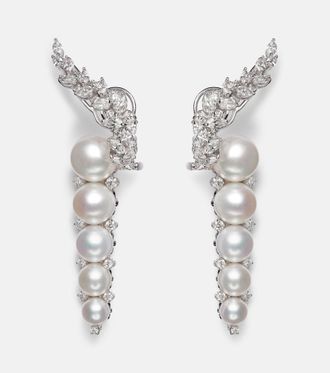 Yeprem Pearlescent 18kt white gold earrings with diamonds and pearls