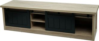Hhg Hhg - Nunca Usado] Estanter&iacute;a Tv 132, Mesa Tv Tablero Tv, Puertas Correderas Compartimentos De Almacenaje, Metal Industrial Imitaci&oacute;n Madera 43x150x40