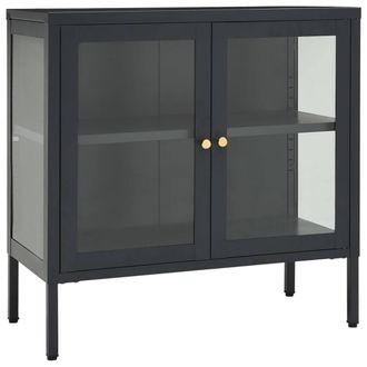 Berkfield Home Sideboard Anthracite 70x35x70 cm Steel & Glass in Black | Size: 70 x 35 x 70 cm