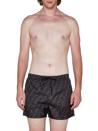 Fendi FF Logo-Print Nylon Swim Shorts - Black