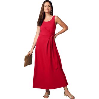 Jessica London Stretch Cotton Side Tie Maxi Dress in Vivid Red at Nordstrom, Size Medium