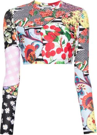 Moschino Patchwork Cropped Top - Dames - Longsleeves - Veelkleurig - S - Polyester - Tops