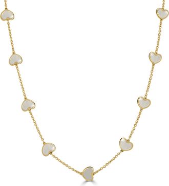 Italian Gold, Inc 14K Yellow Gold Station Heart Necklace-Pearl