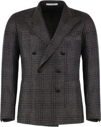 Tagliatore Jassen, Heren, Bruin, L, Wol, Double-breasted wollen jas