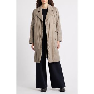 Eileen Fisher High Collar Padded Longline Coat in Reed at Nordstrom Rack, Size X-Large