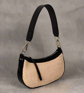 Berg&eacute; Womens Rugiada Straw And Leather Purse Bag In Natural Black