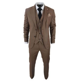 TruClothing Mens Classic 3-Piece Plain Brown Suit - Size 44 (Chest)