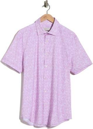 Bugatchi Abstract Print Stretch Cotton Short Sleeve Button-Up Shirt in Pink at Nordstrom Rack, Size Xxx-Large