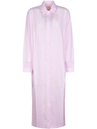MC2 Saint Barth Vertical Stripe Long Shirt with Embroidered Yoke