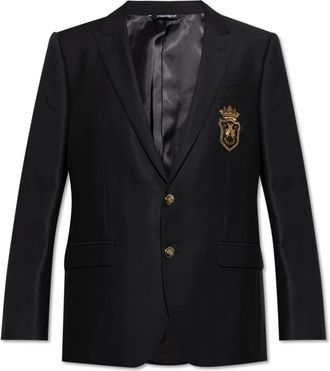 Dolce & Gabbana Wollen blazer met applicatie - Heren - Blazers - Zwart - M - Wol - Jassen