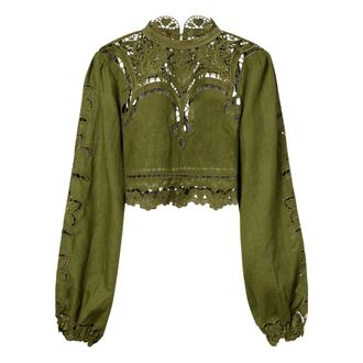 Farm Rio FARM Rio, Blouses, female, Green, Size: XS Majestic Garden Richelieu Blouse