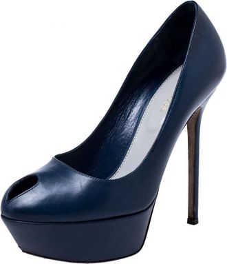 Sergio Rossi Blue Leather Peep Toe Platform Pumps