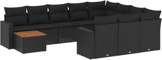 vidaXL Set De Sof&aacute;s De Jard&iacute;n 11 Pzas Y Cojines Rat&aacute;n Sint&eacute;tico Negro Vidaxl