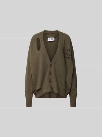 Maison Margiela Oversized Strickjacke mit Cut Out in Khaki, Gr&ouml;&szlig;e S