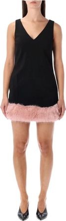 Self Portrait MIN Dress Eco Fur Trim - Dames - Korte kleedjes - Zwart - 2XS - Kleedjes