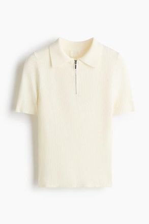 H&M Rib-knit Collared Top in Cream at Nordstrom, Size Xx-Small