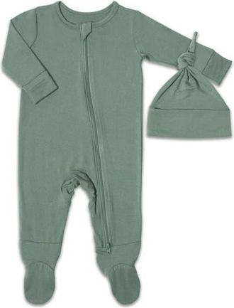 Everly Grey Jersey Long Sleeve Footie & Hat Set in Basil at Nordstrom, Size Newborn