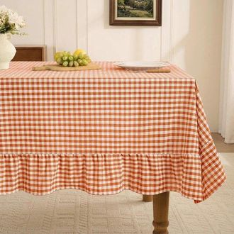 OEM 1 Mantel Rectangular A Cuadros, Mantel A Cuadros De Algod&oacute;n Y Lino Repelente Al Agua, Mantel A Cuadros Para Exteriores, 150 X 150 Cm, Naranja